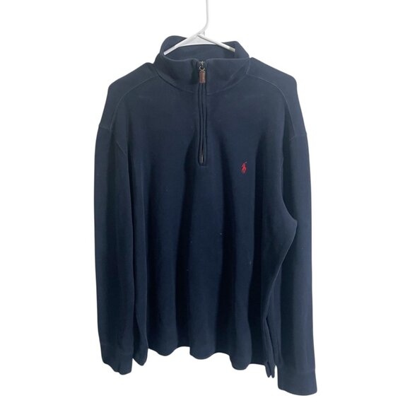 Polo Ralph Lauren Mens L Navy Blue 1/4 Zip Pullover 100% Cotton - Picture 1 of 4